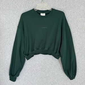 Youngla Sweatshirt Womens Small Green Cropped Crewneck Long Sleeve Streetwear